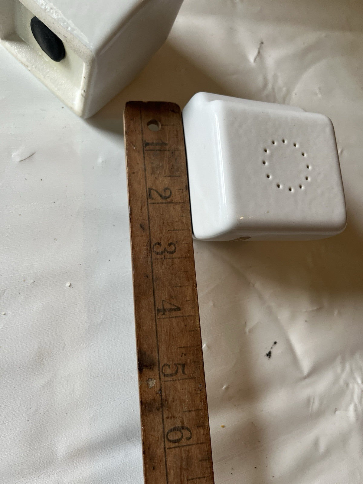 Vintage Art Deco White Silver Letters Salt and Pepper Shakers Ceramic