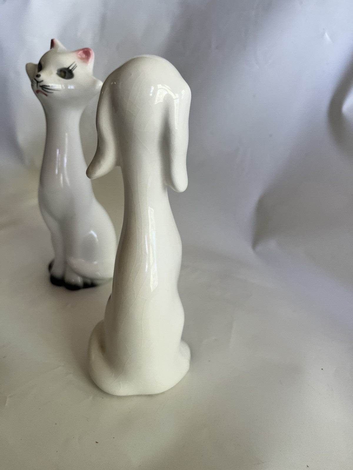 Vintage 6” Tall Ceramic Cat & Dog  Long Neck Figurines Kitsch MCM;