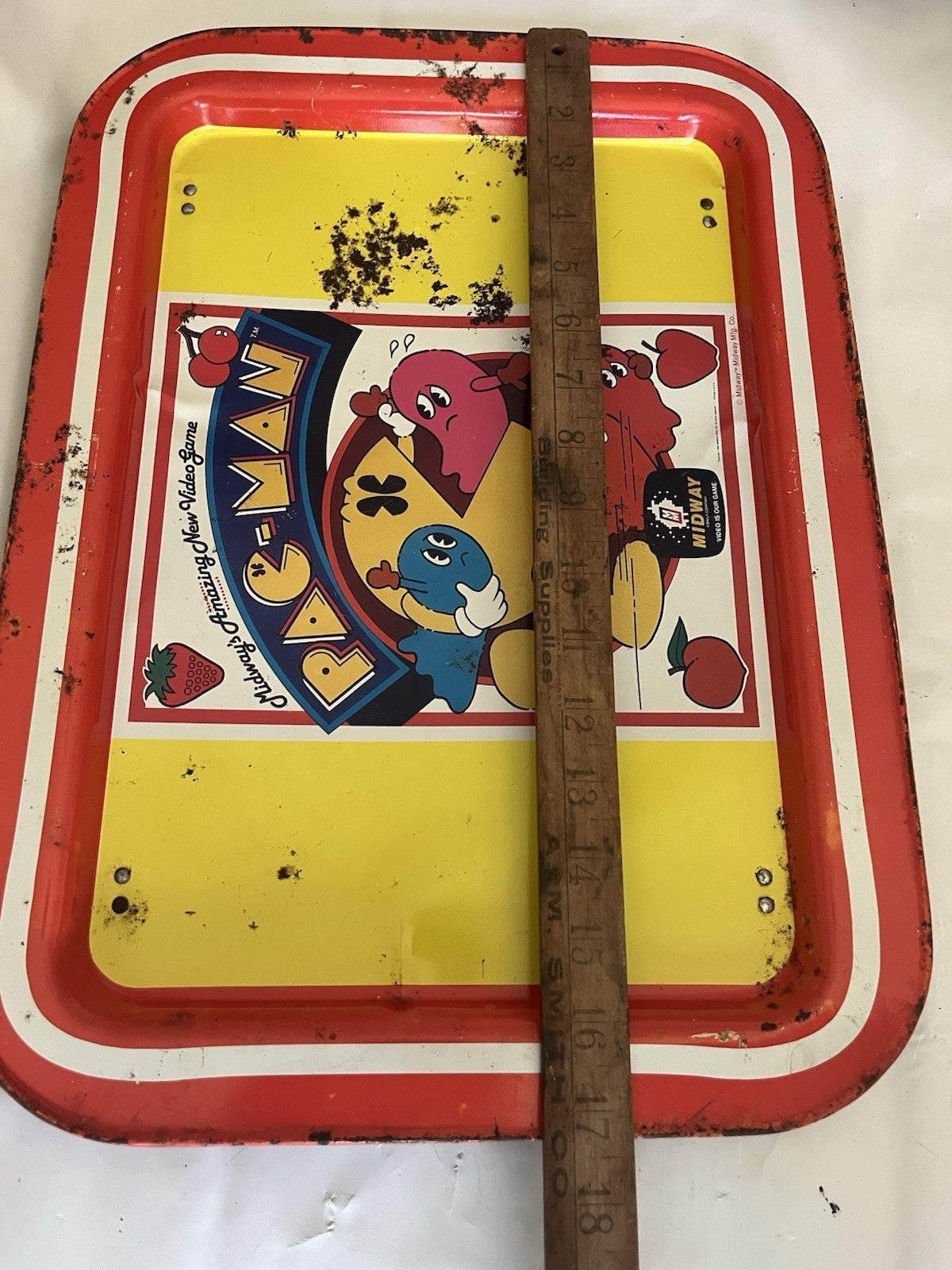 Vintage Orange Pac-Man Metal Lap & Bed TV Tray w/Folding Legs - Midway Co. *READ