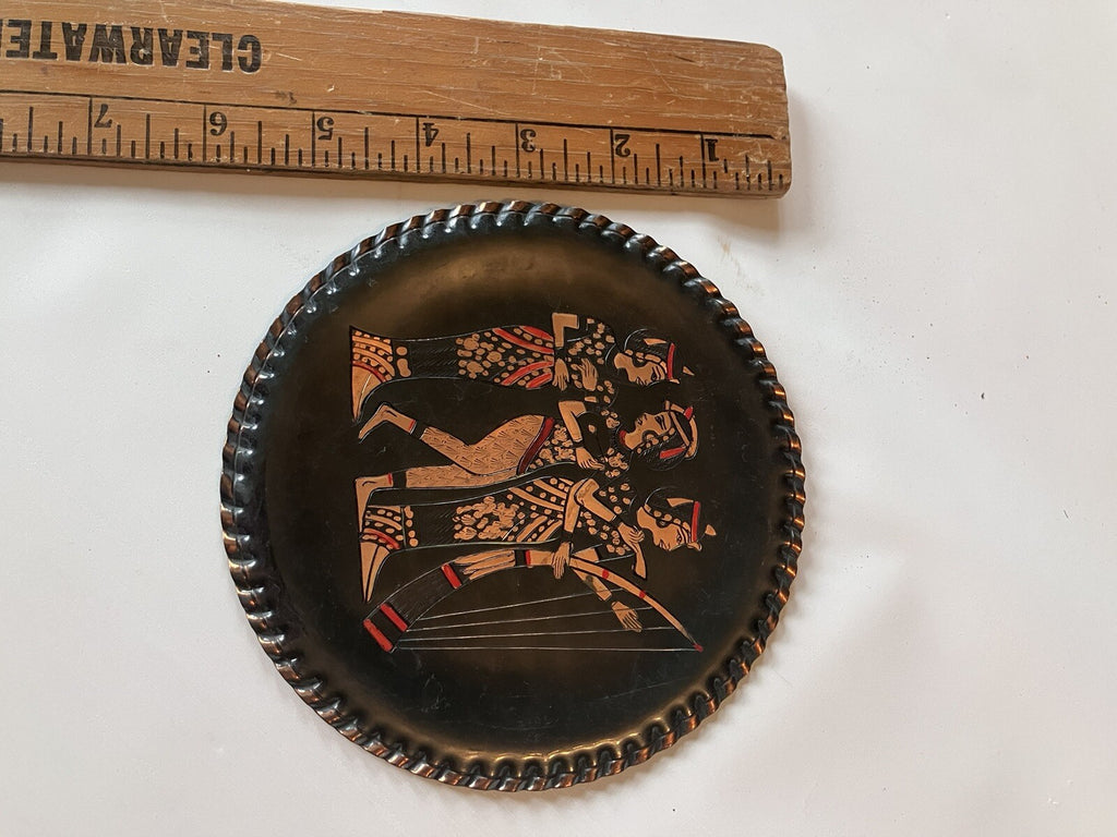 Hammered & Etched Copper Plate with Ancient Egyptian Motif 6”
