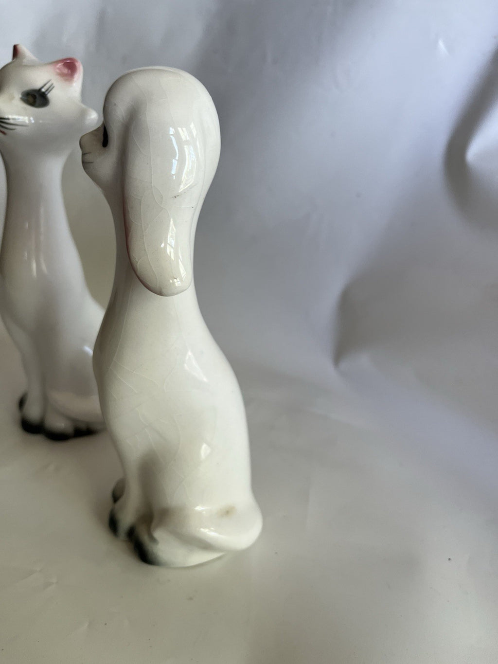 Vintage 6” Tall Ceramic Cat & Dog  Long Neck Figurines Kitsch MCM;