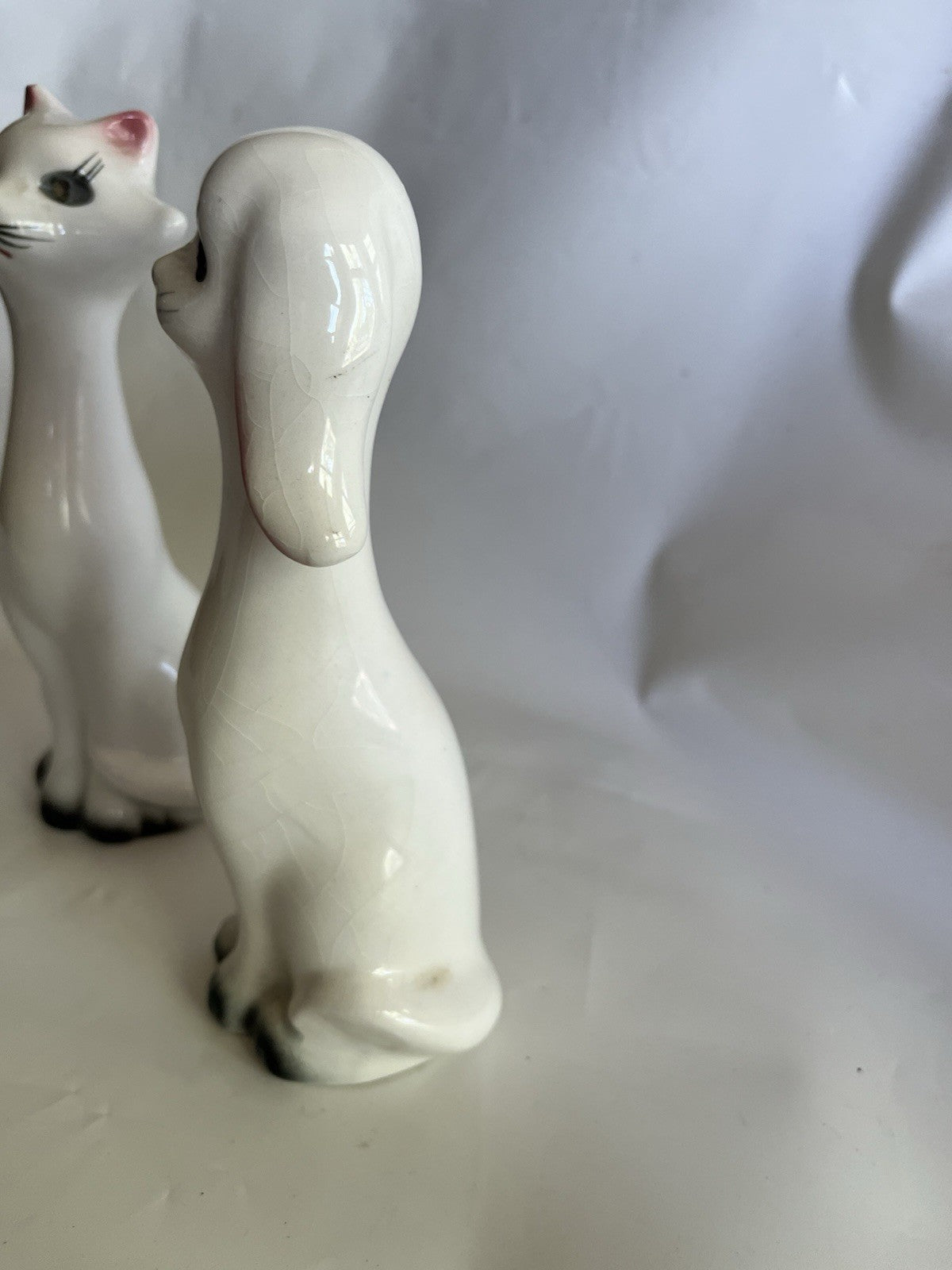 Vintage 6” Tall Ceramic Cat & Dog  Long Neck Figurines Kitsch MCM;