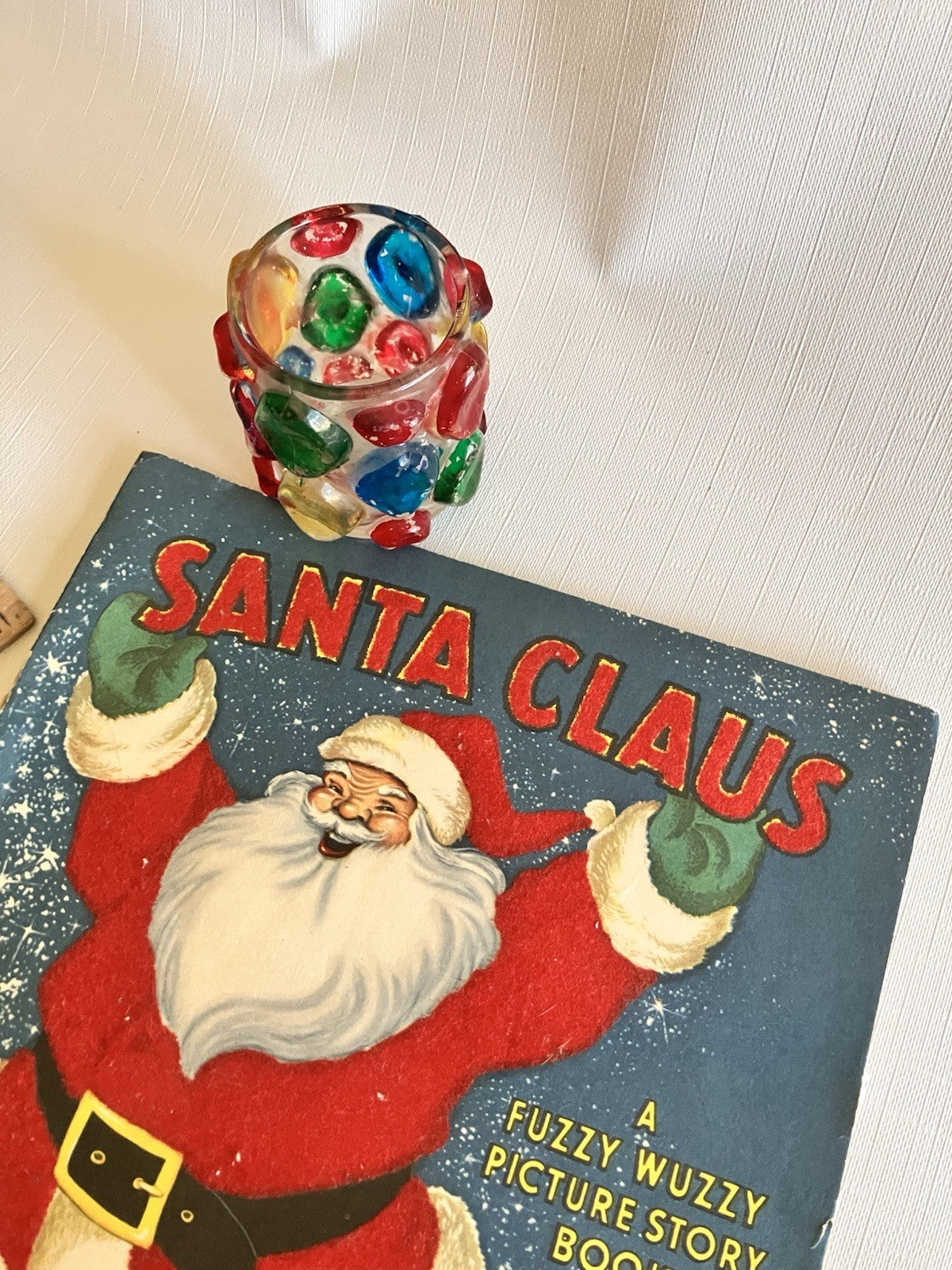 1940s Santa Clause Fuzzy Children’s Book And Candle Votive 