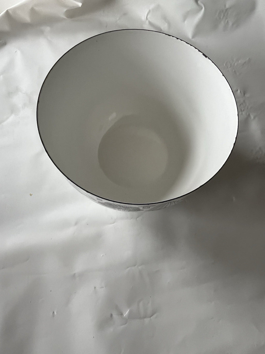 Vintage Finland Black White Enamel Mushroom Bowl Finel Wartsila Mid Century