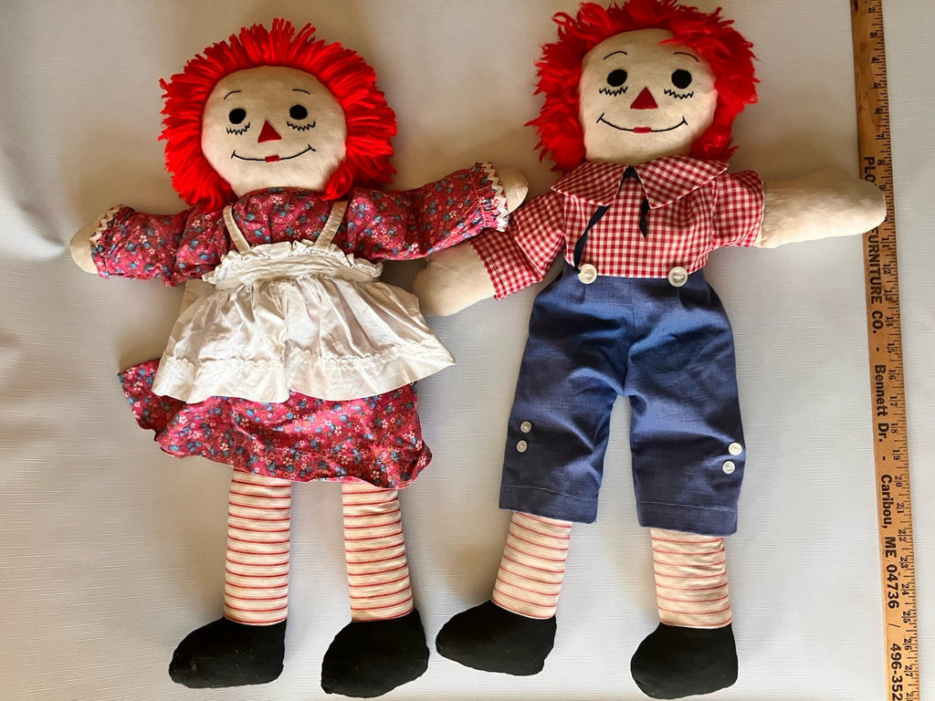 Vintage Raggedy Ann And Andy 25” Tall Dolls; Handmade Stuffed, Folk
