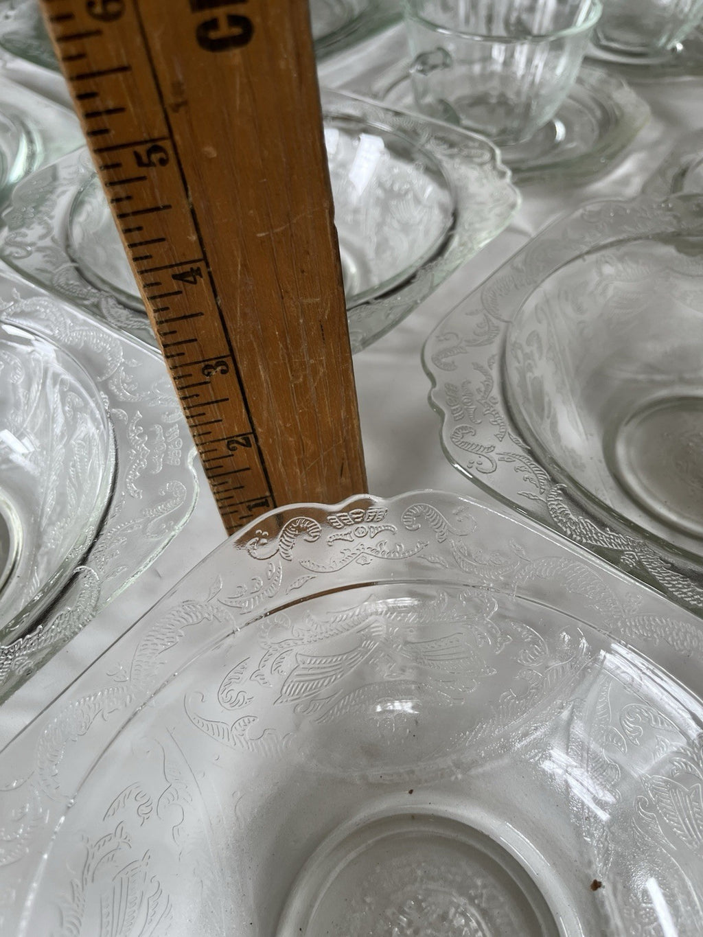 Federal Glass Clear Depression Etched Dinner Plates, Bowls, Cup/saucer 16 Piece