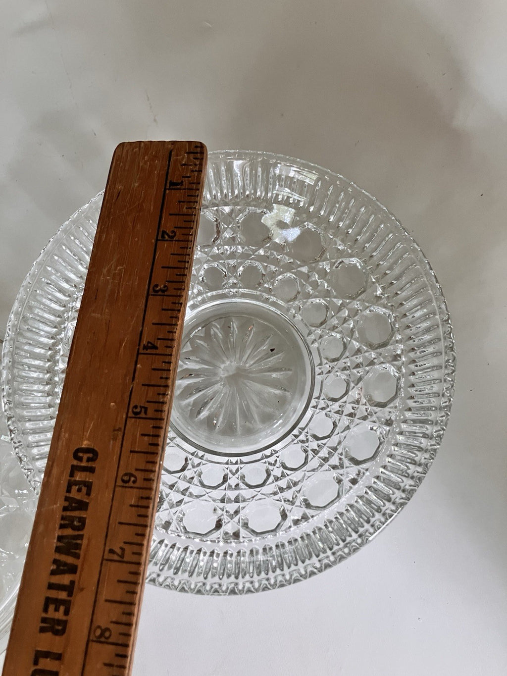 Vintage Clear Indiana Glass Diamond Cane And Button Candy Dish