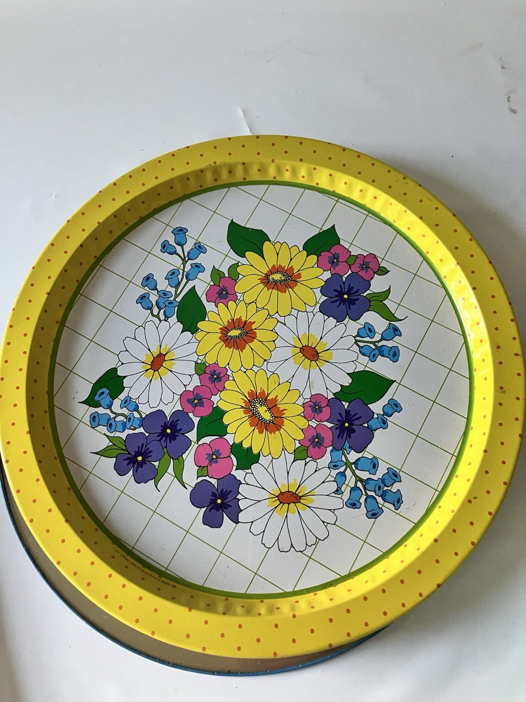 Vintage Pair Of 13” Wide New Designs Tin Cookie Plates In Floral And Goose