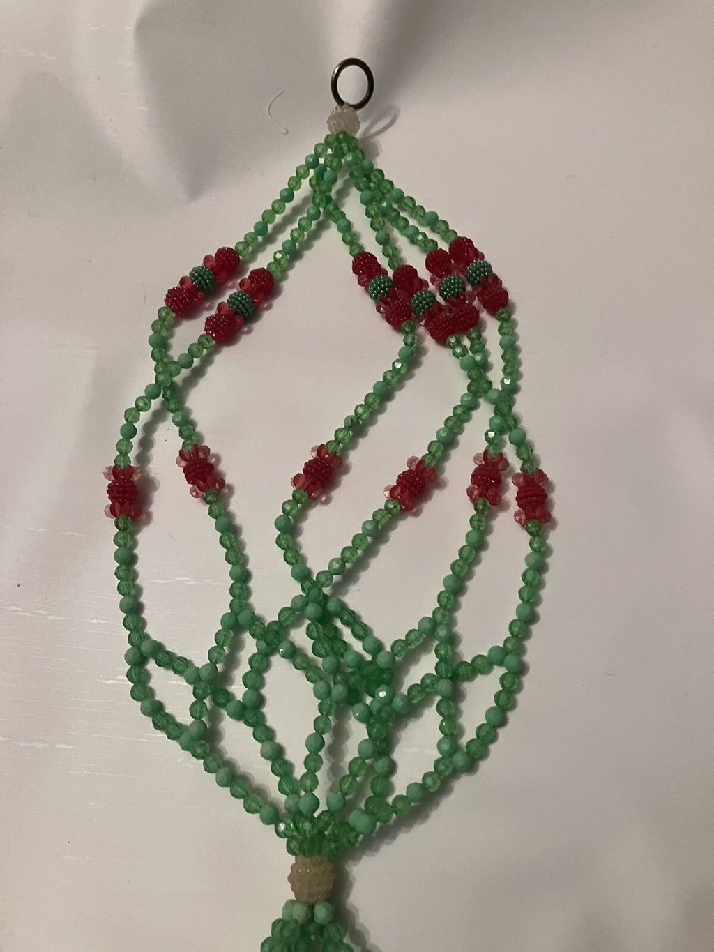 Vintage Beaded Abstract Plant Hanger; EVC, 23” Long