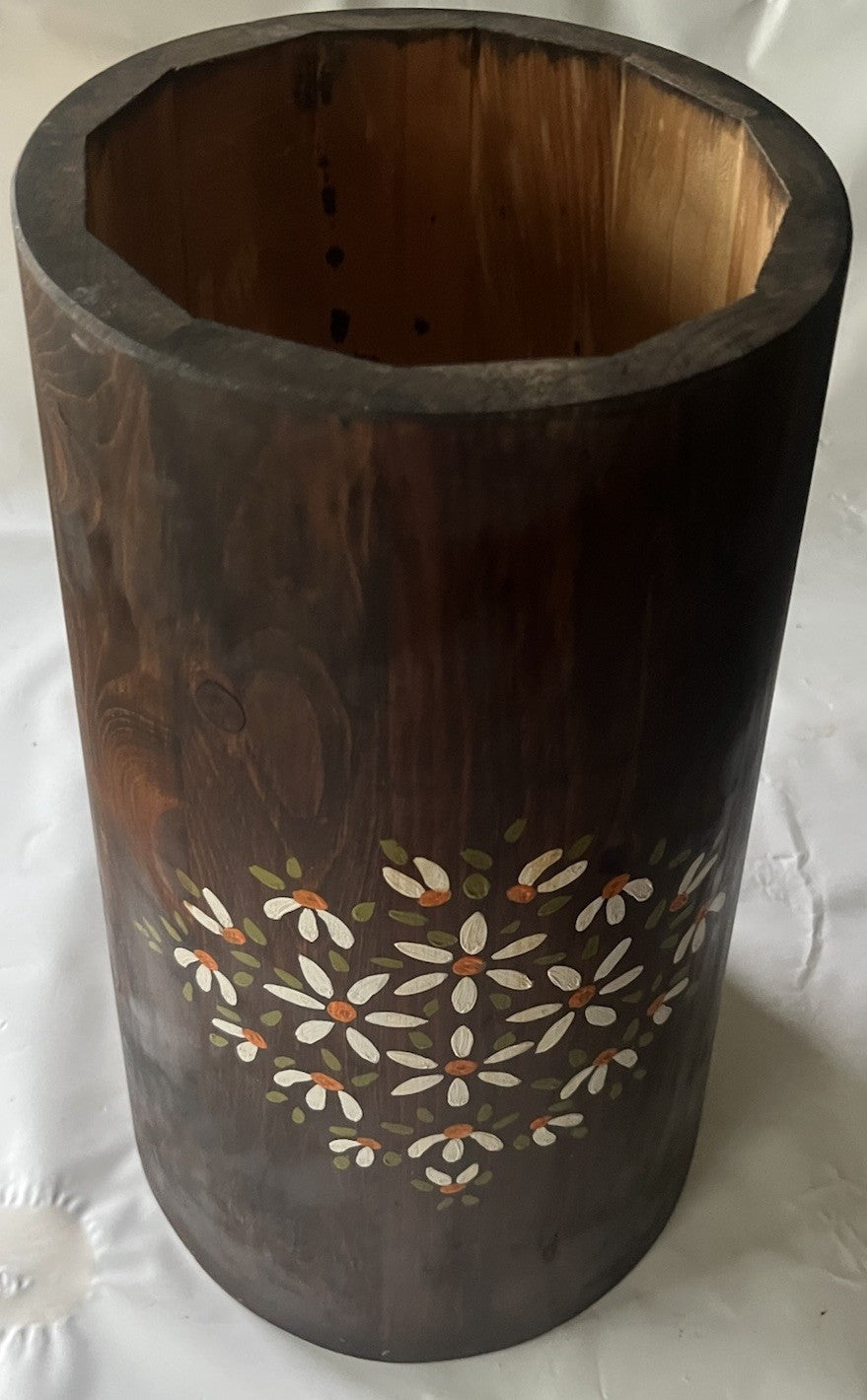 Vintage 32” Tall Hand Painted Wooden Decorative Butter Churn with Daisy Details