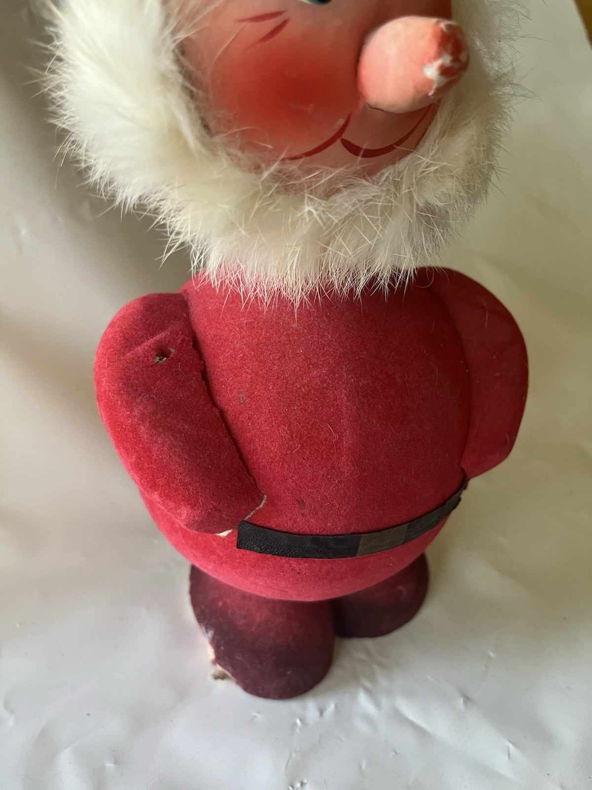 1946 WEST GERMANY 7” SANTA FIGURAL CANDY CONTAINER CHRISTMAS Flocked Paper Mache