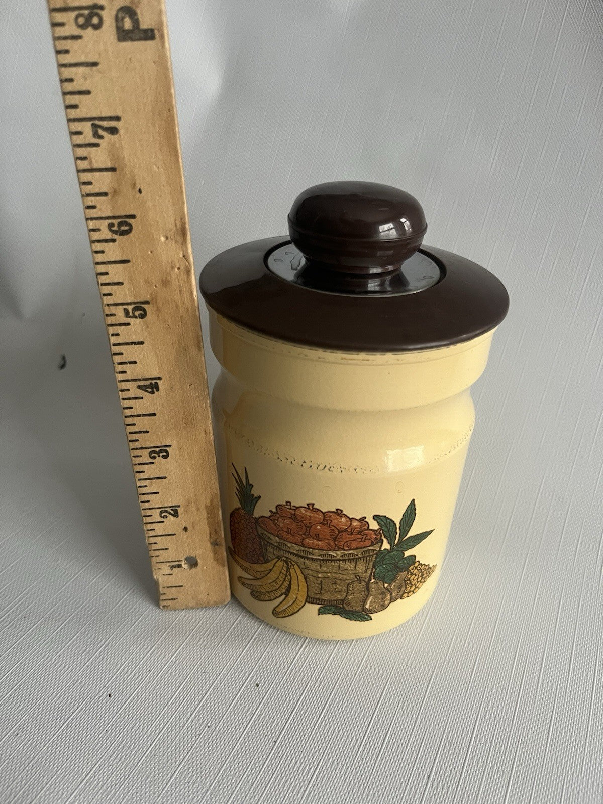 Kromex Metal Canister Set 3 Rare Beige/Brown Fruit & Vegetables w/ Plastic Lids