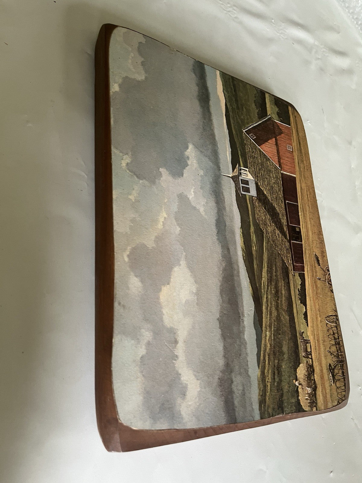 Vintage 1960/70s Wooden 9x13” Plaque Of Ethan Sloane Painting Farmland, Amish