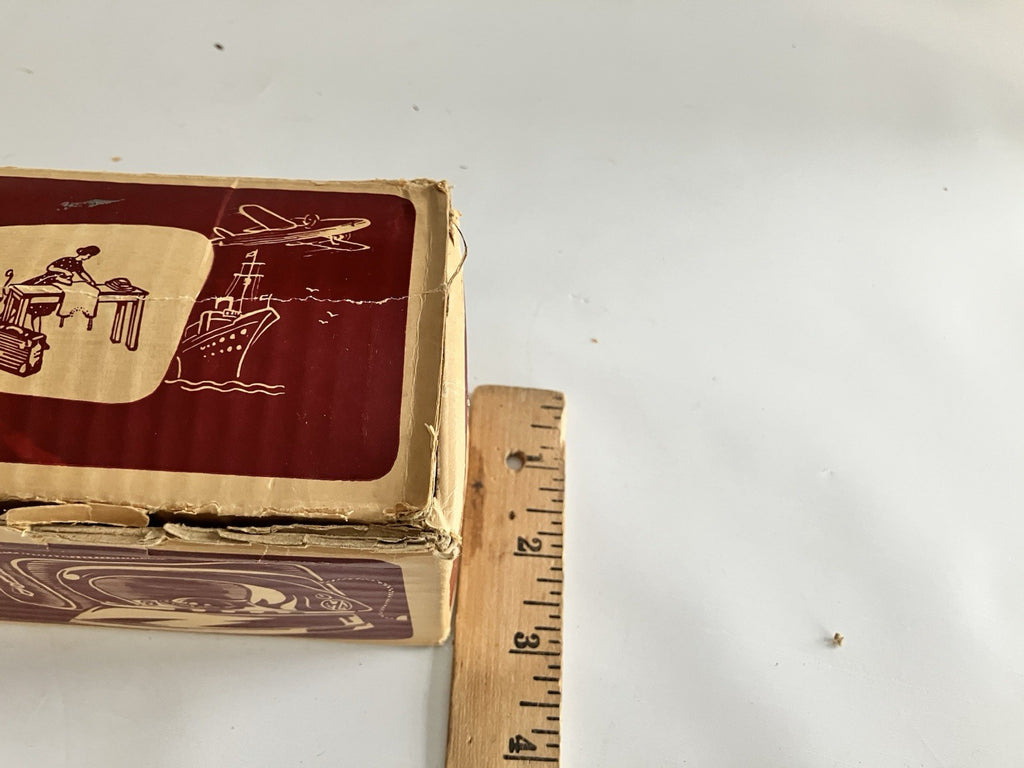 1950s German Zoeller Maroon Travel Iron W/ Original Box, Paper EVC, Never Used