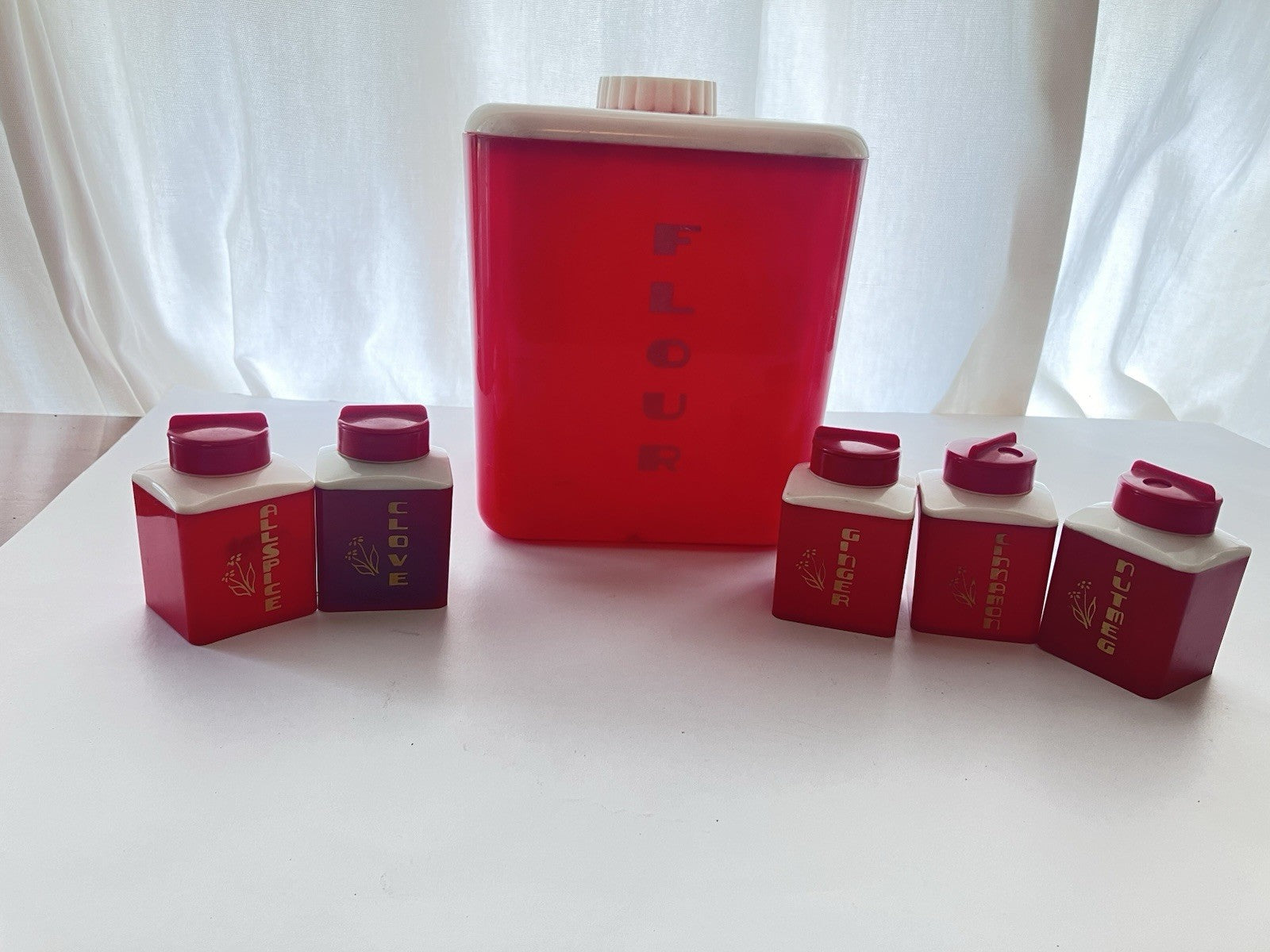 Vintage Red Lusterware Flour And Dupal Plastics Inc. Spices Lot 1950/Art Deco
