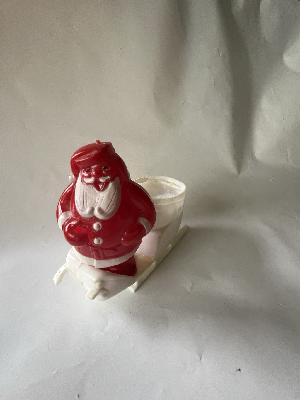 Vintage Christmas Rosbro Plastic Santa Claus White Sleigh Candy Container BROKE