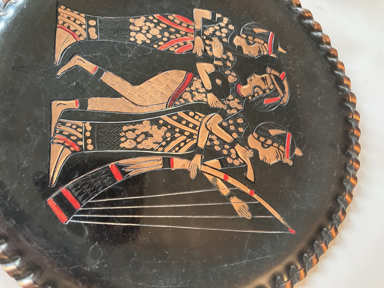 Hammered & Etched Copper Plate with Ancient Egyptian Motif 6”