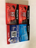 Sony 8mm Standard 120 Min/ 90 Min Cassettes For Recording. Sealed Lot Of 4.