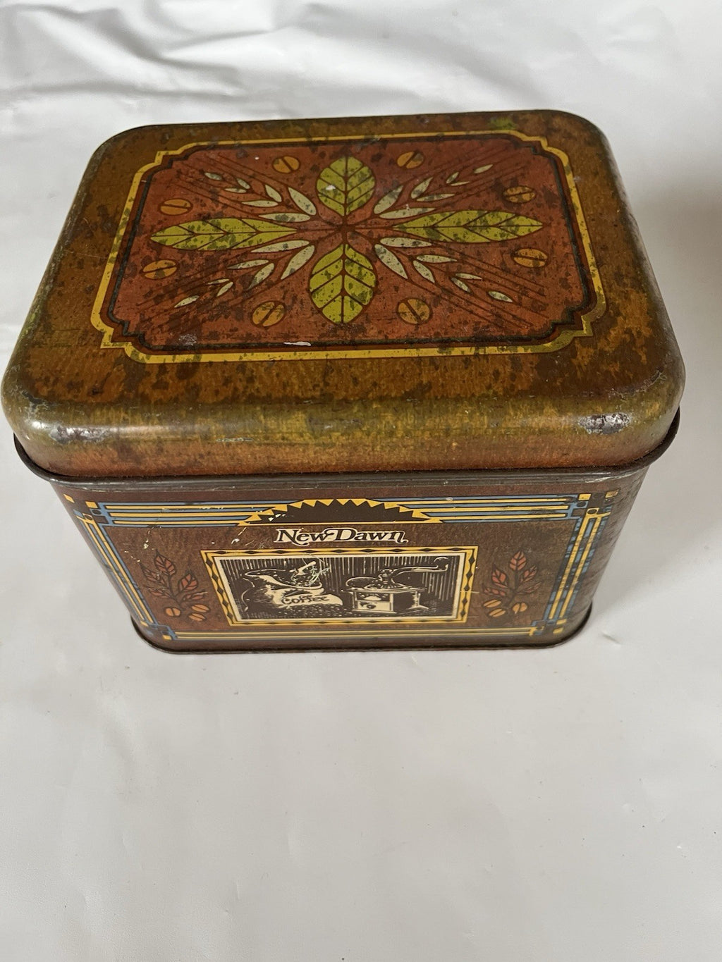 Vintage Cheinco Rectangular Tin Coffee Canister Antique Style
