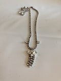 Vintage Necklace/Screw Back Earring; Silver-tone Emerald Cut Clear Rhinestone