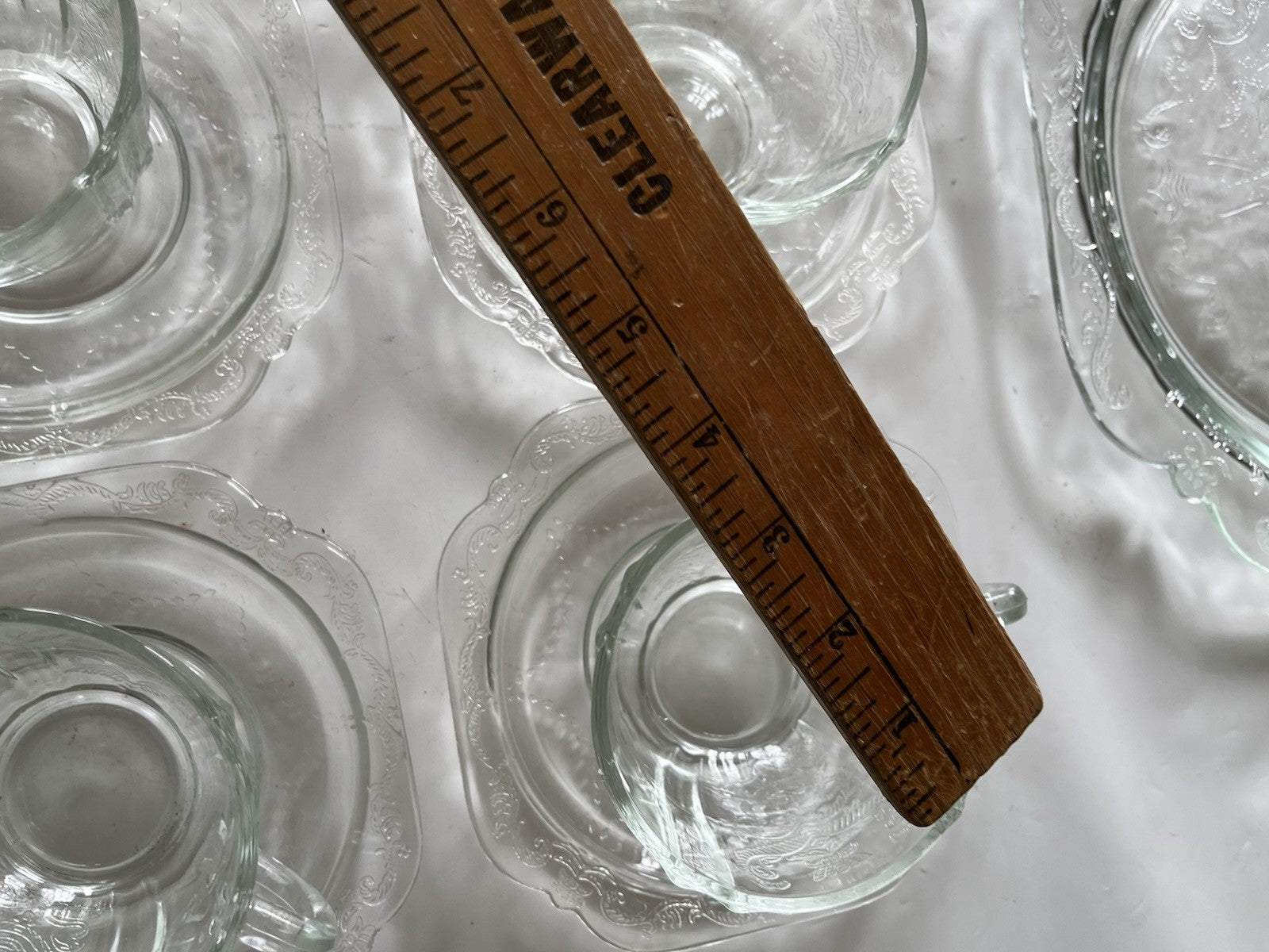 Federal Glass Clear Depression Etched Dinner Plates, Bowls, Cup/saucer 16 Piece