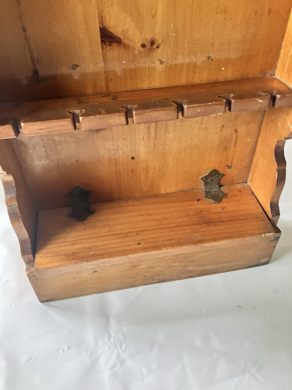 VTG Hanging Wooden Spoon Display Rack Holds 12 Spoons & Box To Hold Trinkets