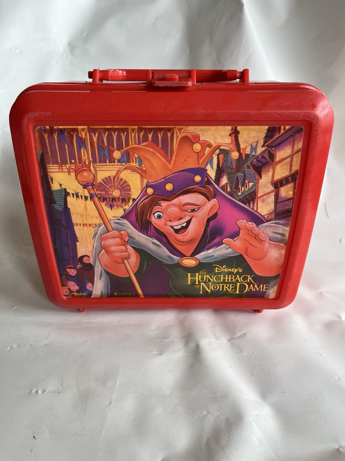 Retro 1990’s Red Aladdin Lunchbox Of Disney Hunchback Of Notre Dame