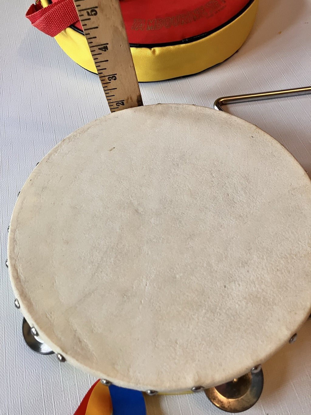 Vintage Child’s Tambourine/Triangle Set With Carrying Case. EVC!