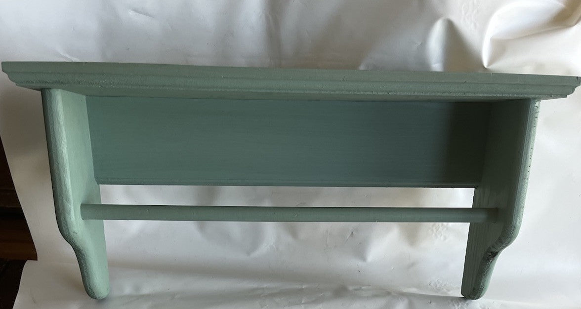 Primitive Wooden Painted Sage Green 20” Long Towel Shelf