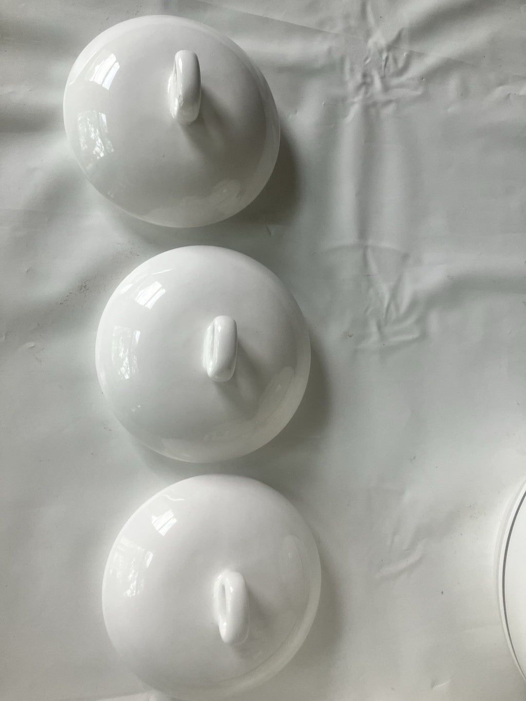 Large Ceramic Canister Set Of 3 Identical Sizes; 1, 2, 3 With Pinstripe On White