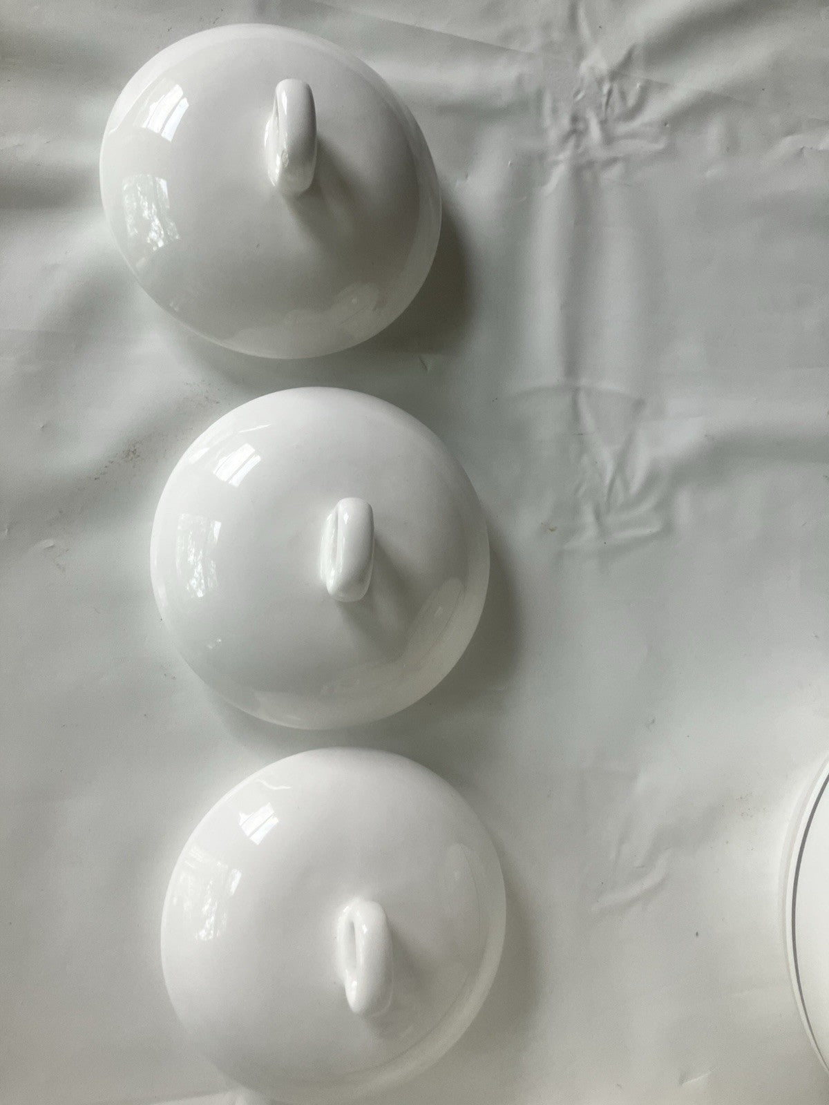 Large Ceramic Canister Set Of 3 Identical Sizes; 1, 2, 3 With Pinstripe On White