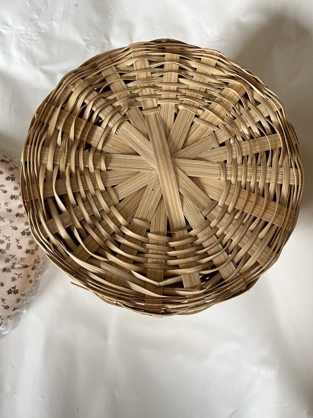 Vintage Handmade Sewing Basket With Embroidered Pad-Top Cover