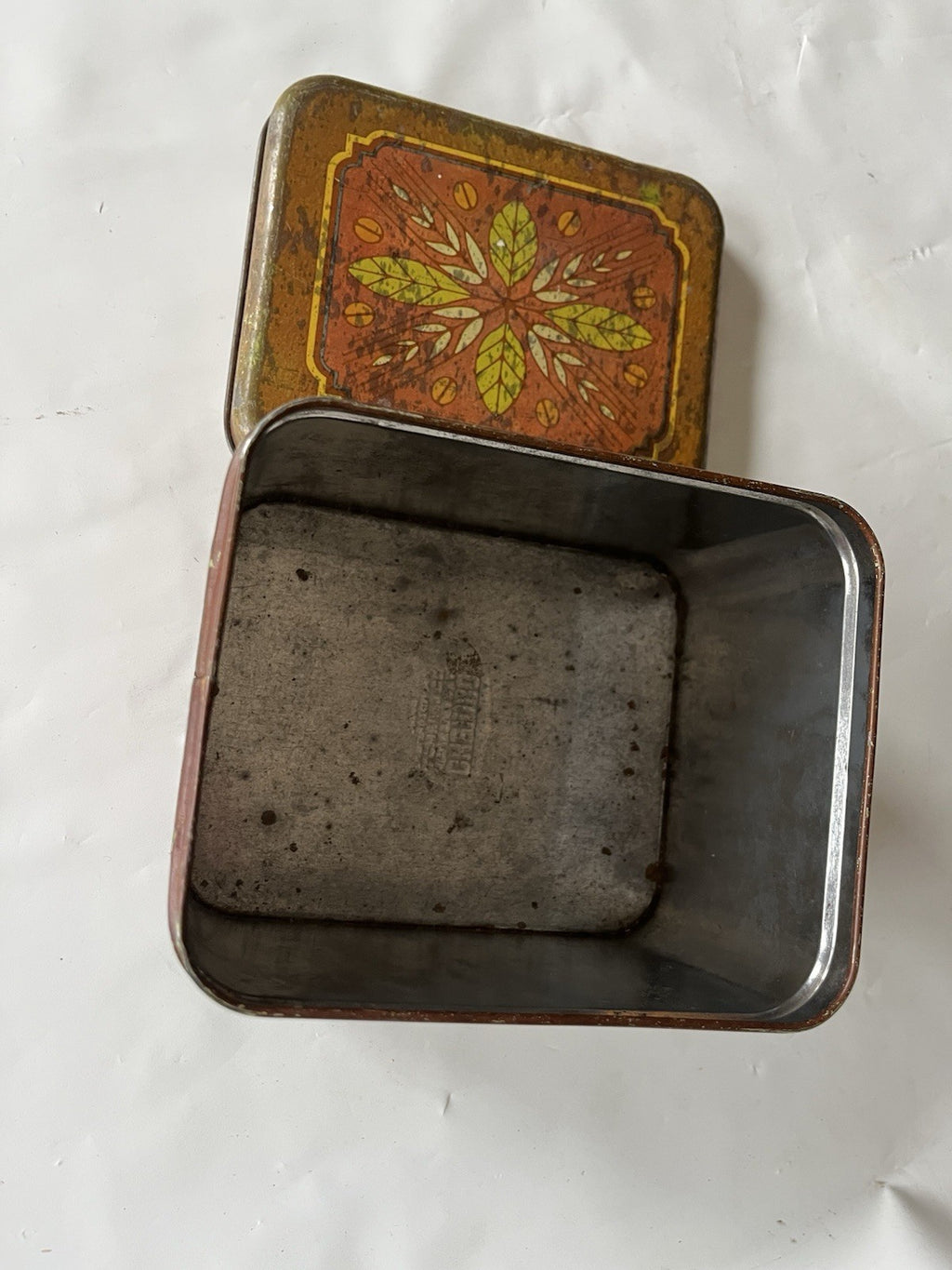 Vintage Cheinco Rectangular Tin Coffee Canister Antique Style