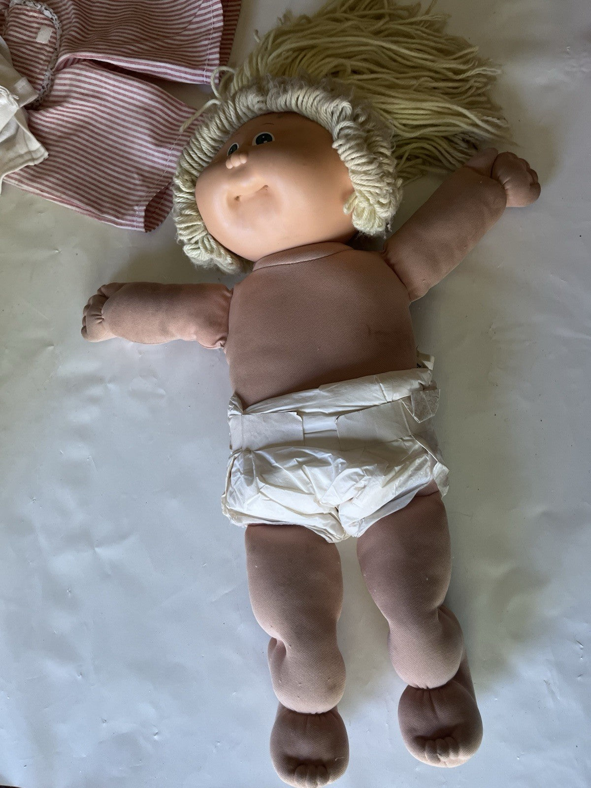 Vintage Cabbage Patch Kids 16” Blonde Girl Blue Eyes ‘78/82 HTF “Why Me?” Shirt