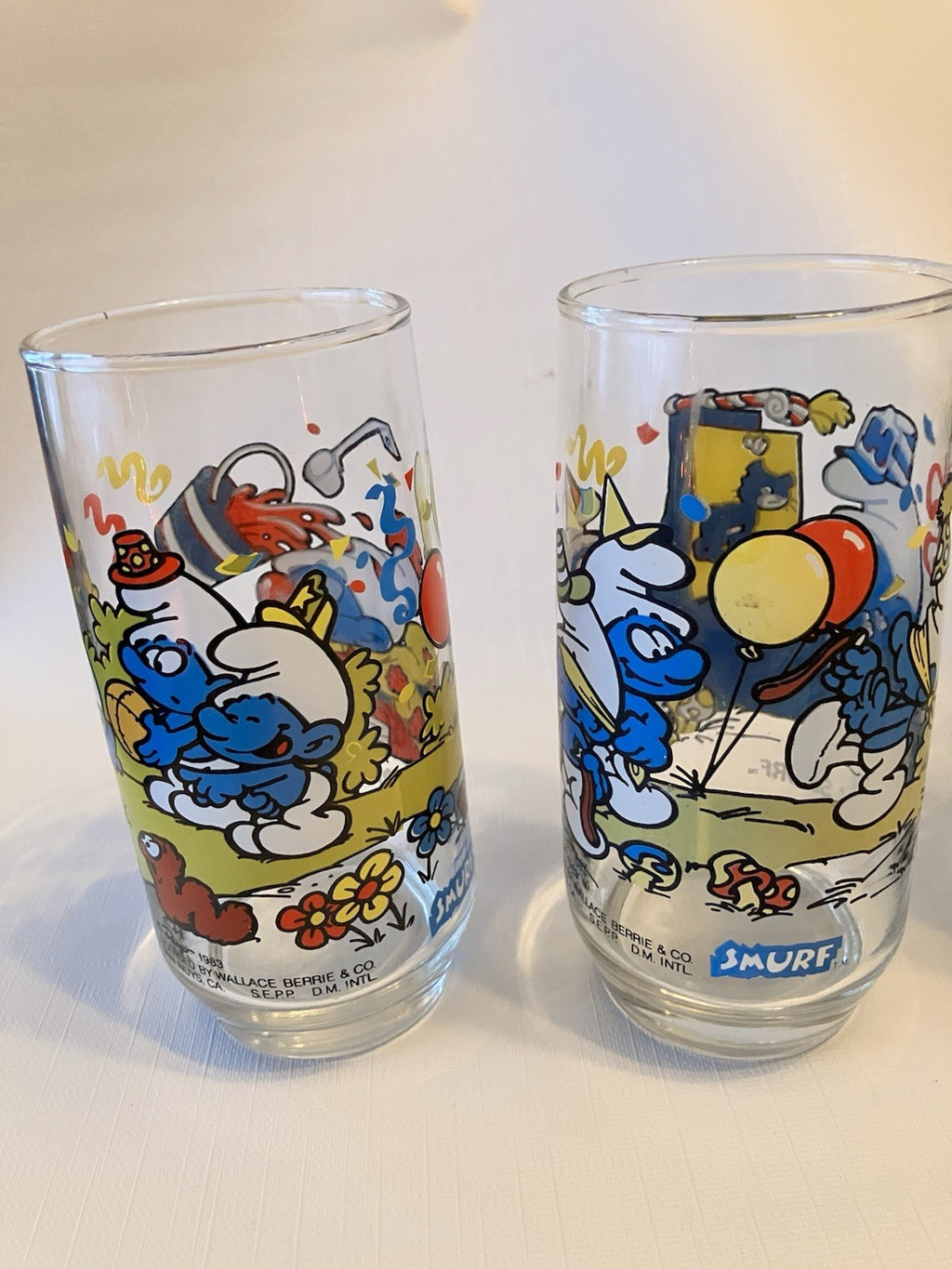 Vintage 1983 Hardee’s Smurf Glasses Set of 4 Handy Clumsy Papa Smurf BONUS Glass