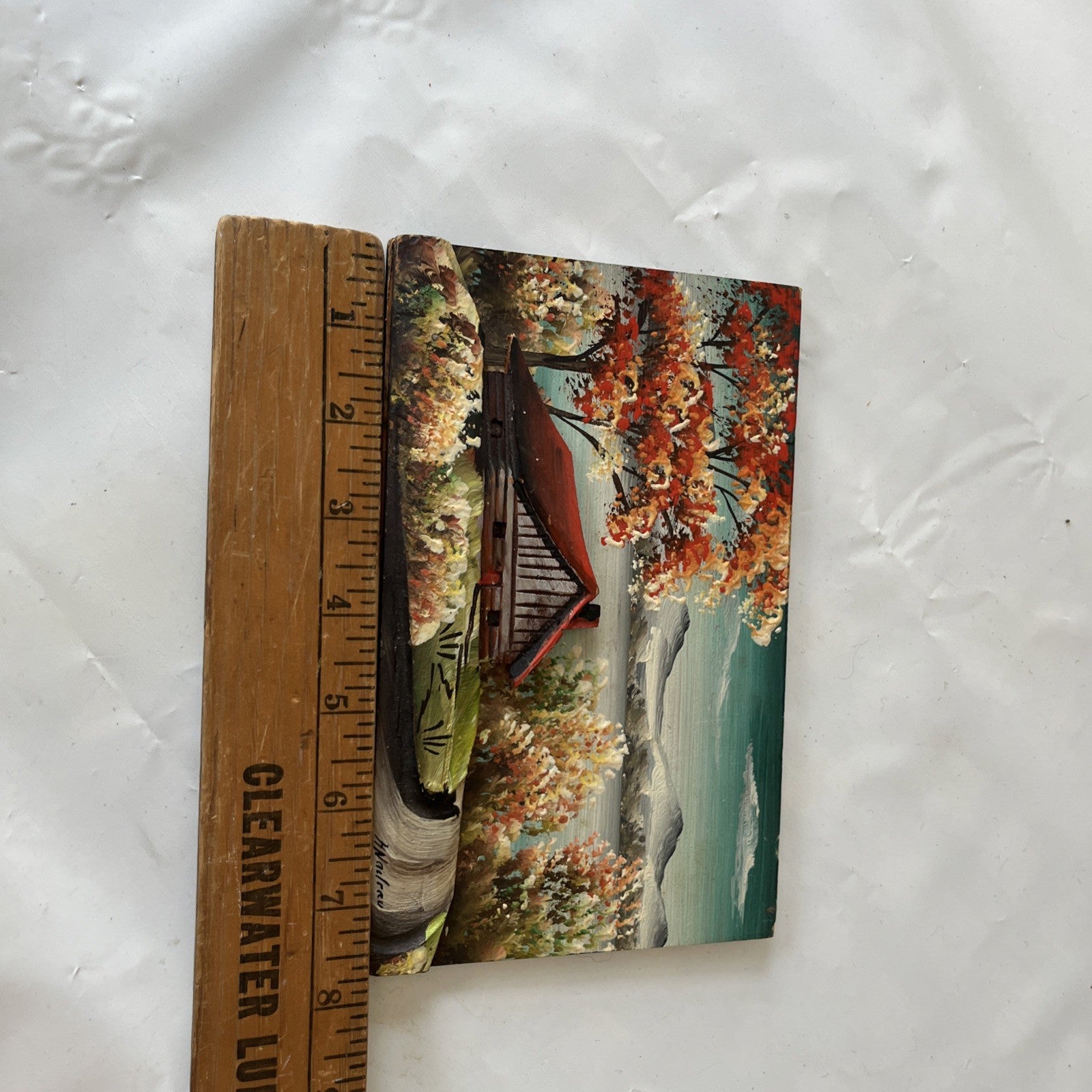 H Nadeau Canadian Summer 3D Painting Folk Art Carved Wood Plaque 8x5”