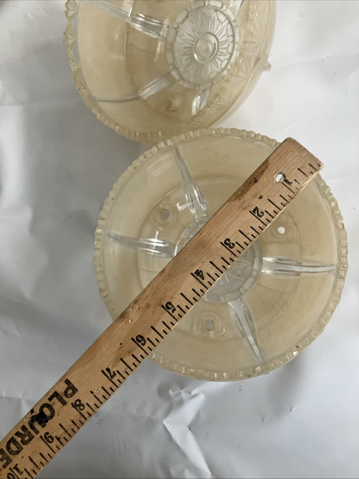 2-6” Wide Vintage Art Deco Beige Glass Ceiling Light Fixture Cover Set; EVC