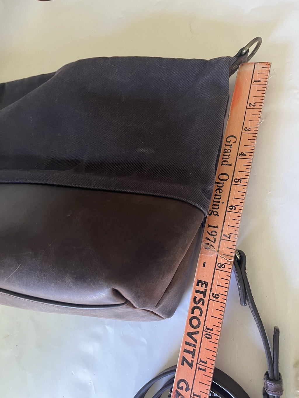 LL Bean Waxed Canvas Crossbody Bag Navy Blue and Brown Leather Logo Liner Medium