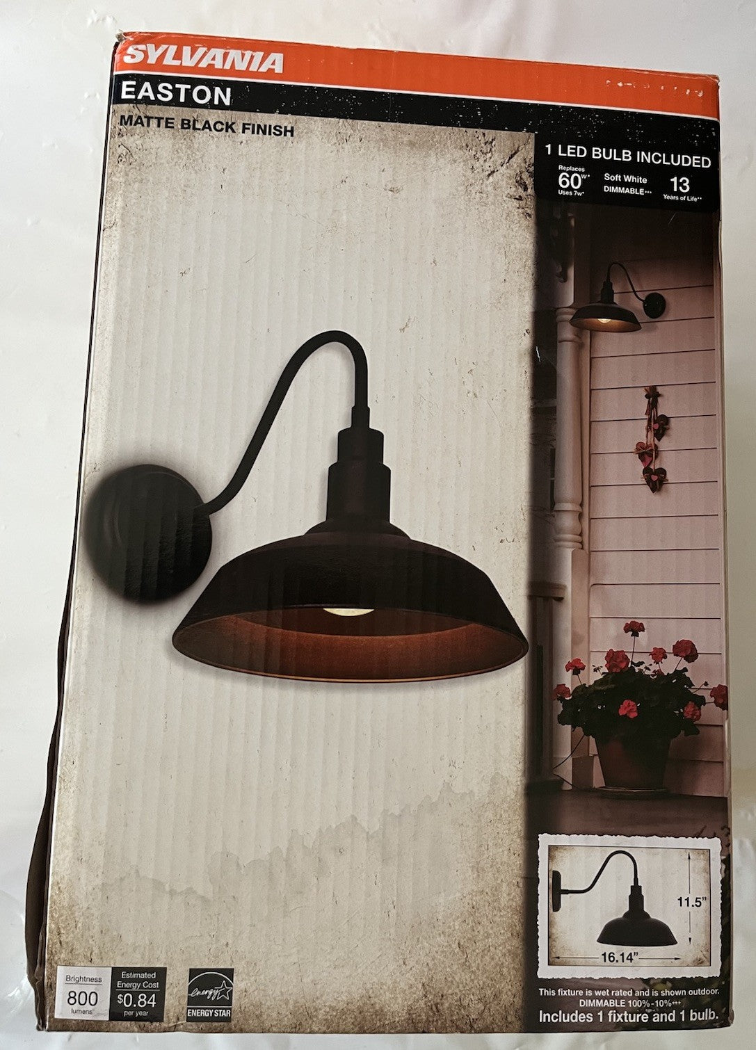 NIB Sylvania Easton Matte Black Finish Wall Mount Light; Dimmable LED Soft White
