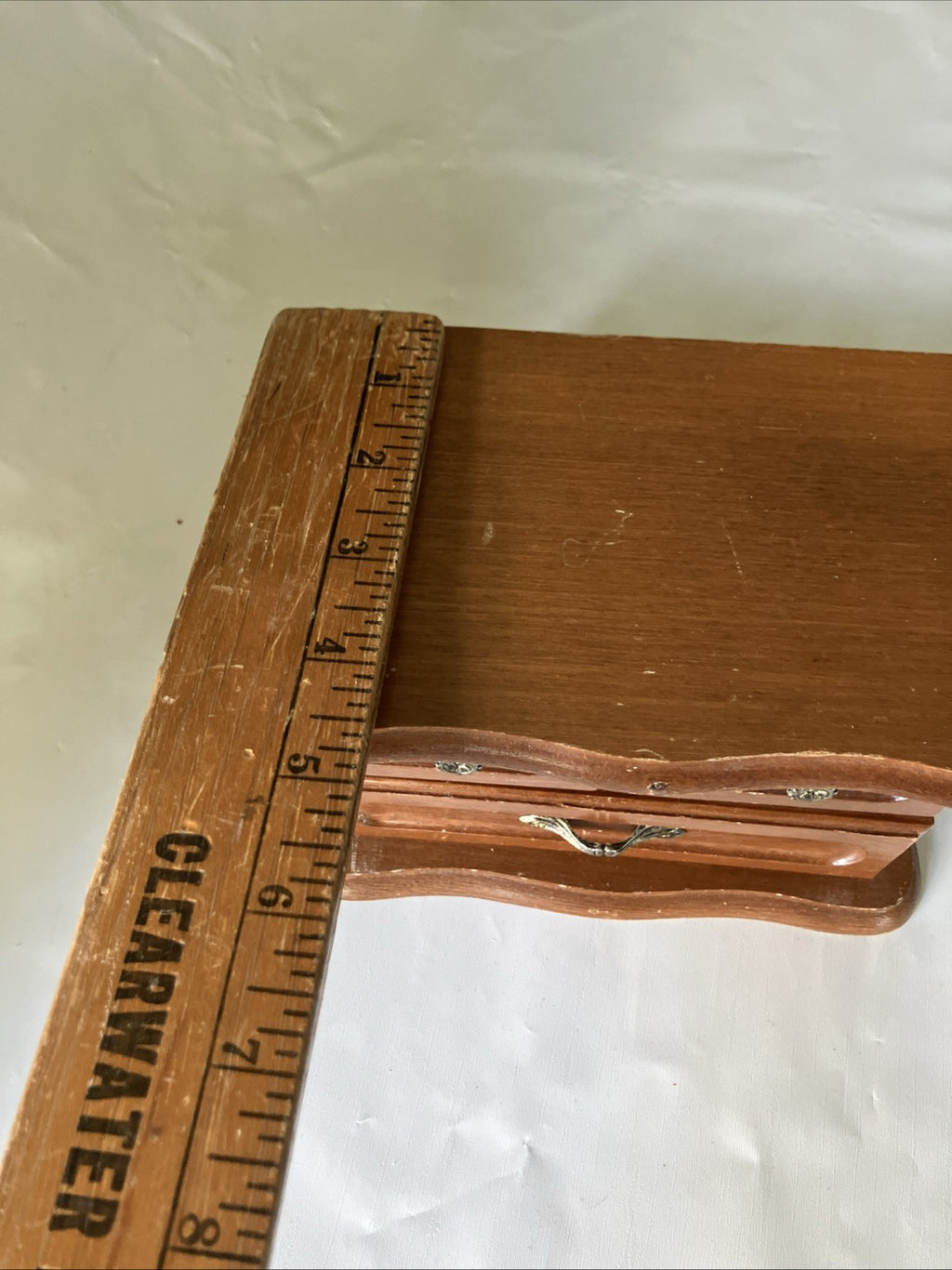 Vintage MCM Wooden Jelwery Box With Scalloped Edges, Velvet Int. Drawer, Mirror