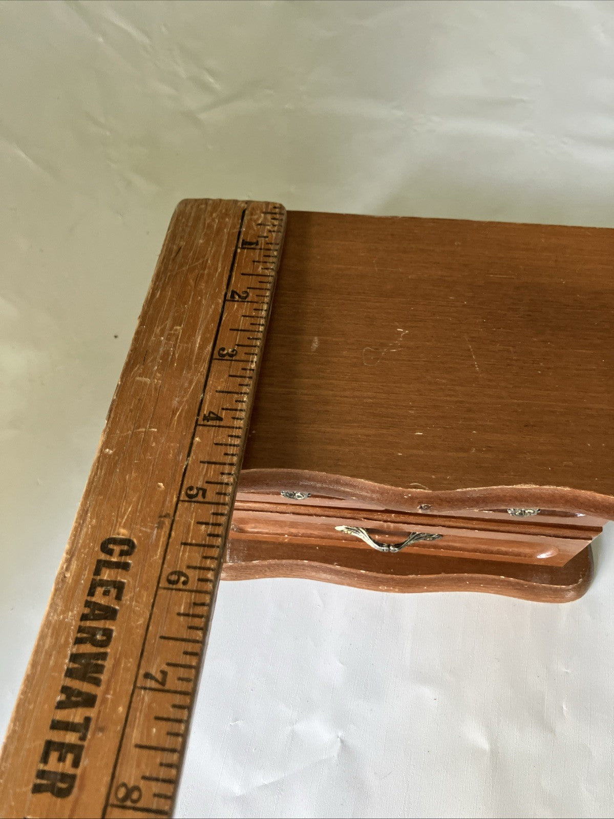 Vintage MCM Wooden Jelwery Box With Scalloped Edges, Velvet Int. Drawer, Mirror