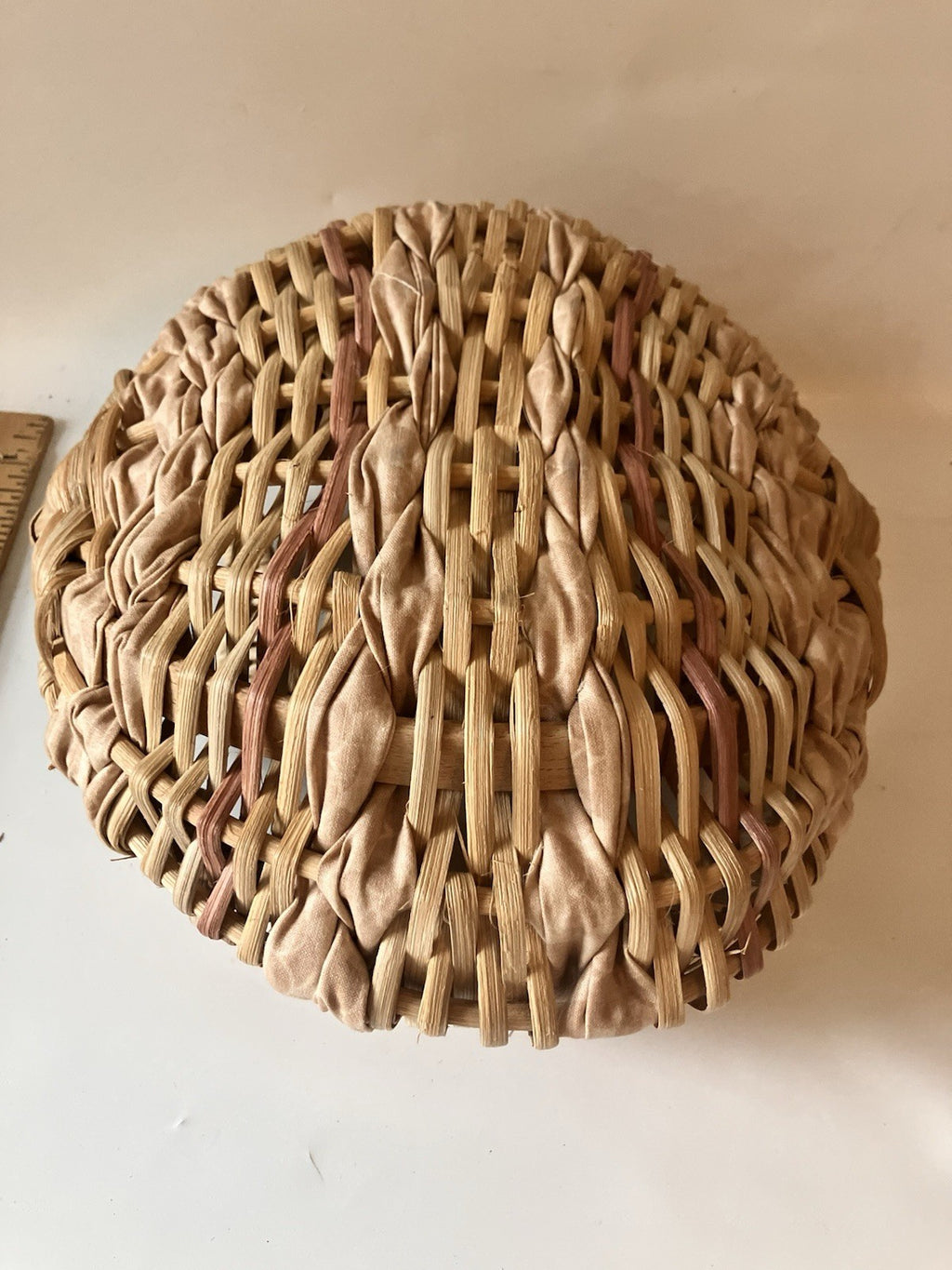 Vintage Buttocks Basket With Double Handles Woven With Fabric, Natural Material