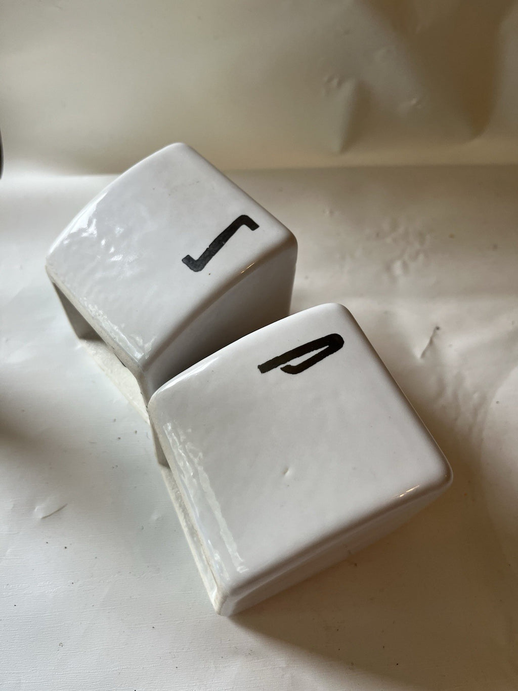Vintage Art Deco White Silver Letters Salt and Pepper Shakers Ceramic
