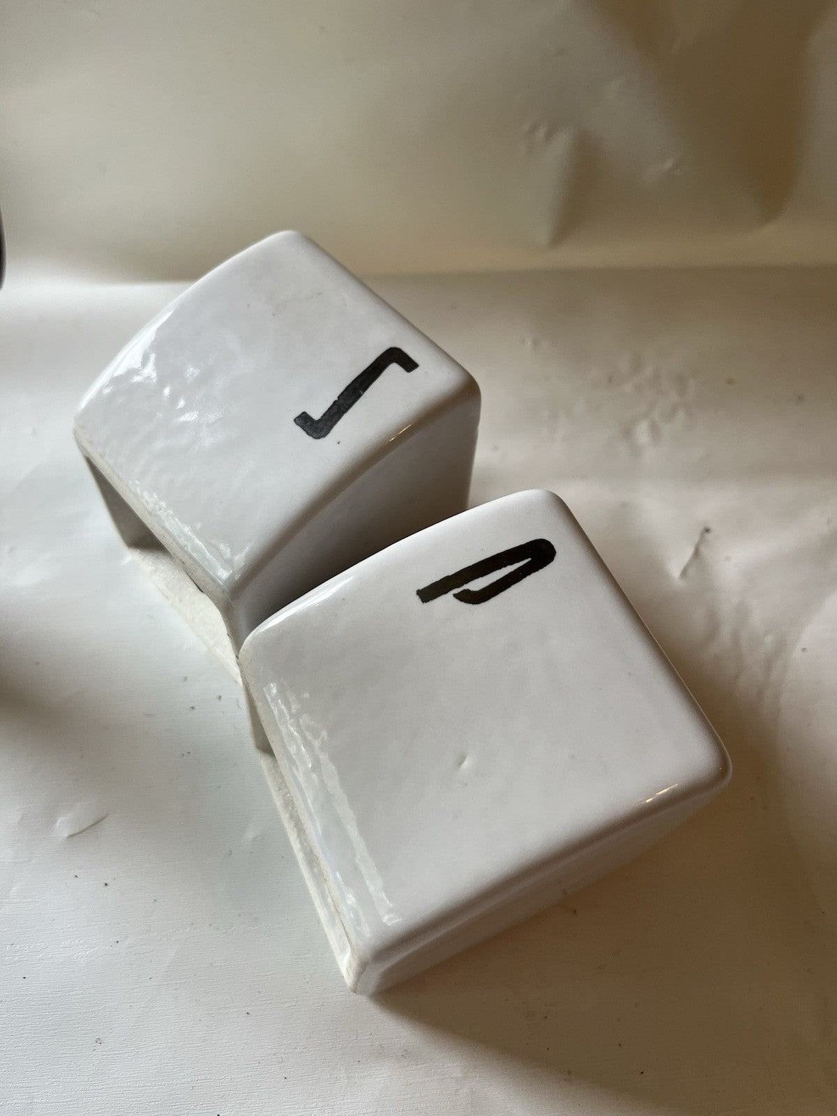 Vintage Art Deco White Silver Letters Salt and Pepper Shakers Ceramic