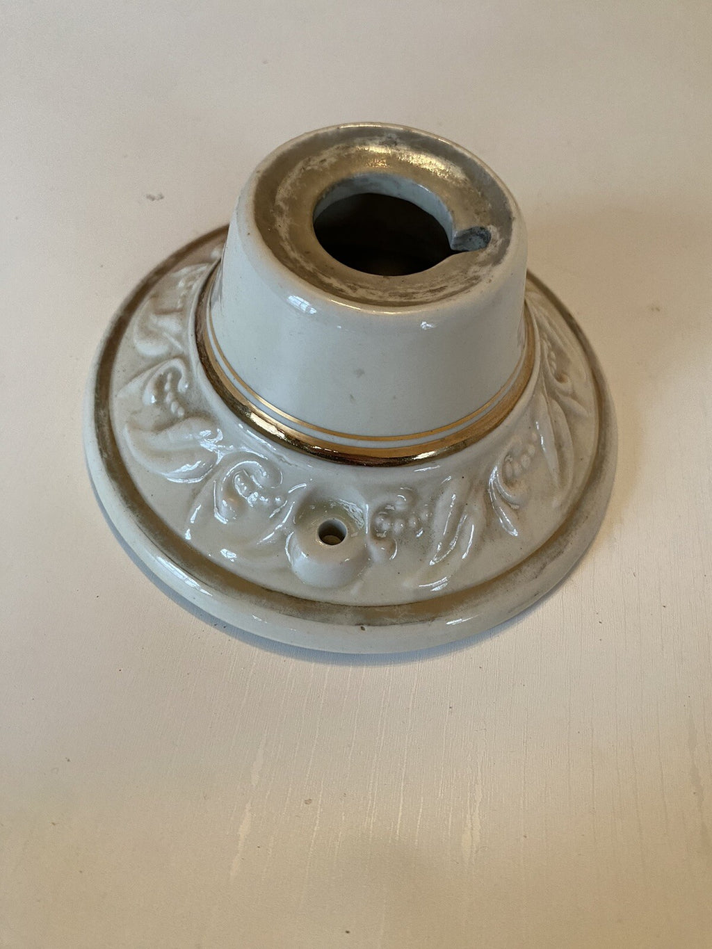 Vintage Porcelain Flush Mount Nice Detial Gold Trim