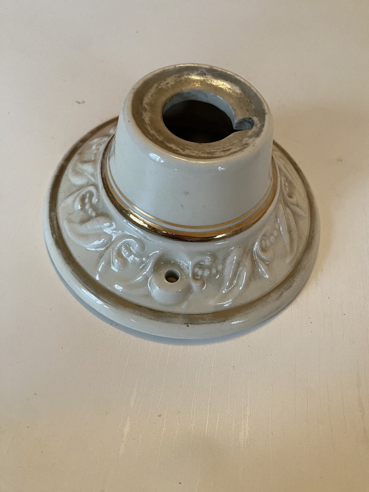 Vintage Porcelain Flush Mount Nice Detial Gold Trim