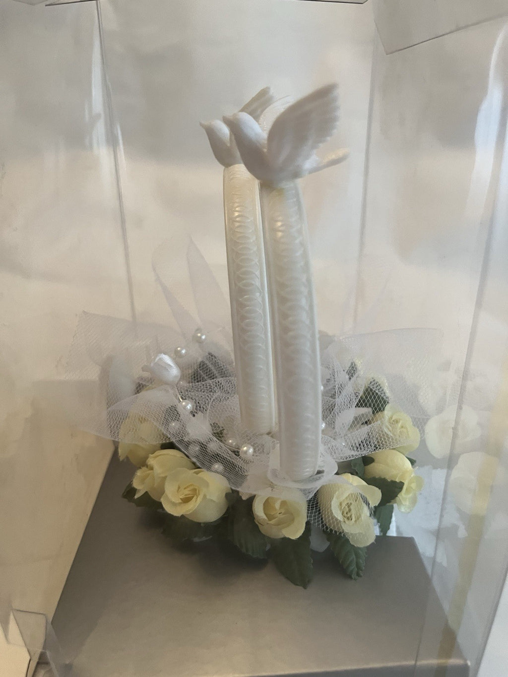 Vintage 1998 Wilson Cake Wedding Topper W/ Rings And Dove, Roses NOS