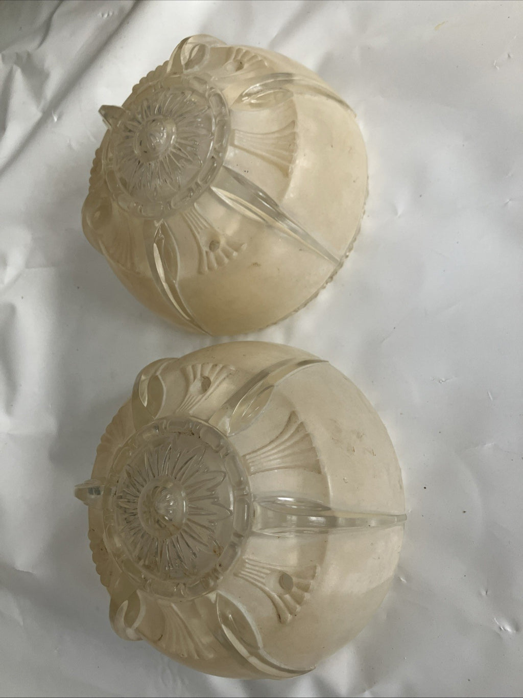 2-6” Wide Vintage Art Deco Beige Glass Ceiling Light Fixture Cover Set; EVC
