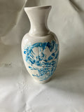 Vintage FTD 8” Tall Ceramic White Vase W/ Blue Washed Japanese Mountain Embossed