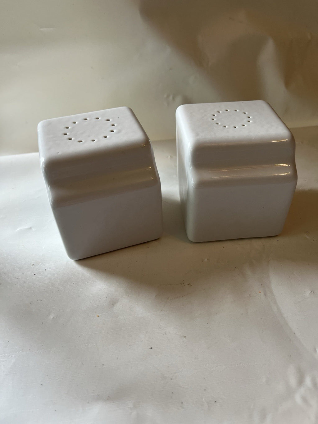 Vintage Art Deco White Silver Letters Salt and Pepper Shakers Ceramic
